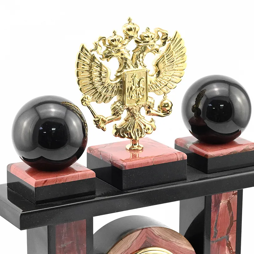 Часы каминные из яшмы "Герб России"