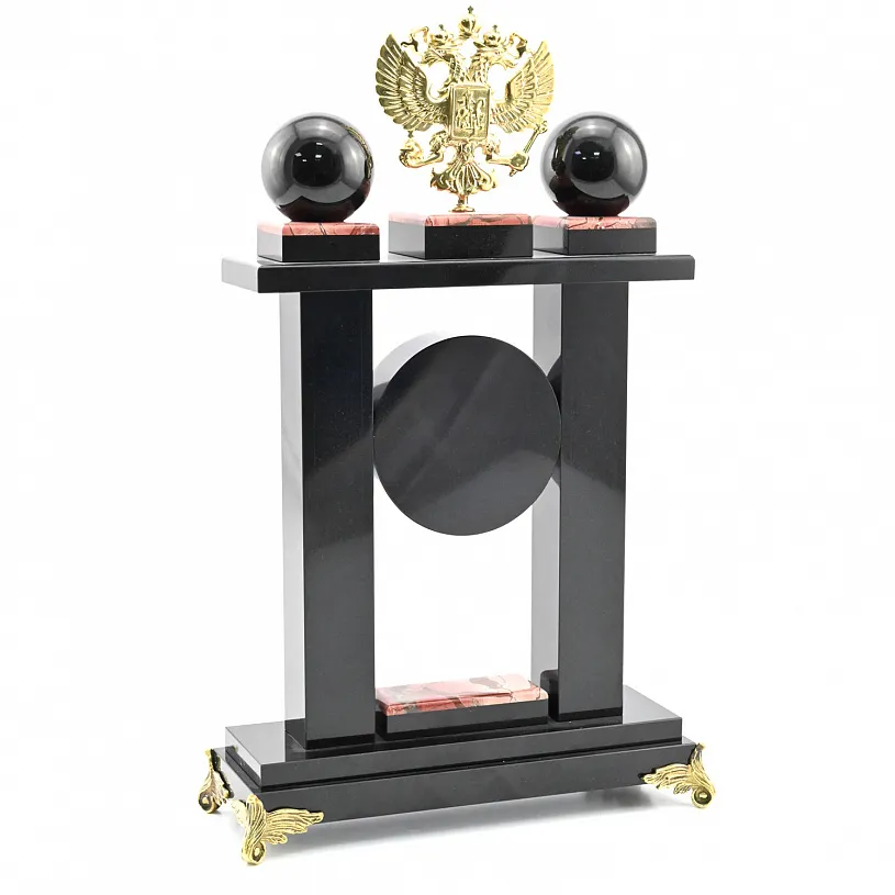 Часы каминные из яшмы "Герб России"