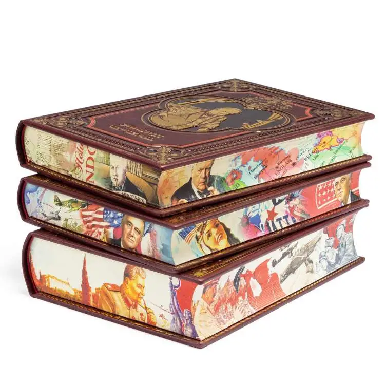 Подарочный трехтомник в коже "Сталин, Рузвельт,Черчилль"