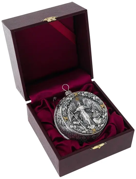 Серебряный елочный шар "Явление Ангела" с эмалью