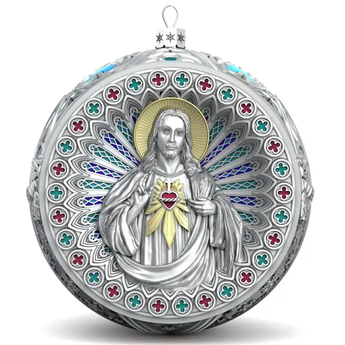 Набор из 3 серебряных ёлочных шаров "Спаситель, Ангелочек и Владимирская Богородица"