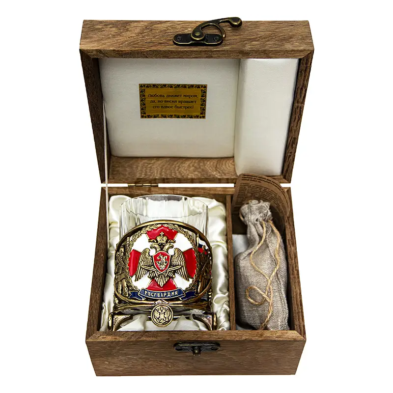 Бокал для виски "Росгвардия" с камнями в деревянном футляре