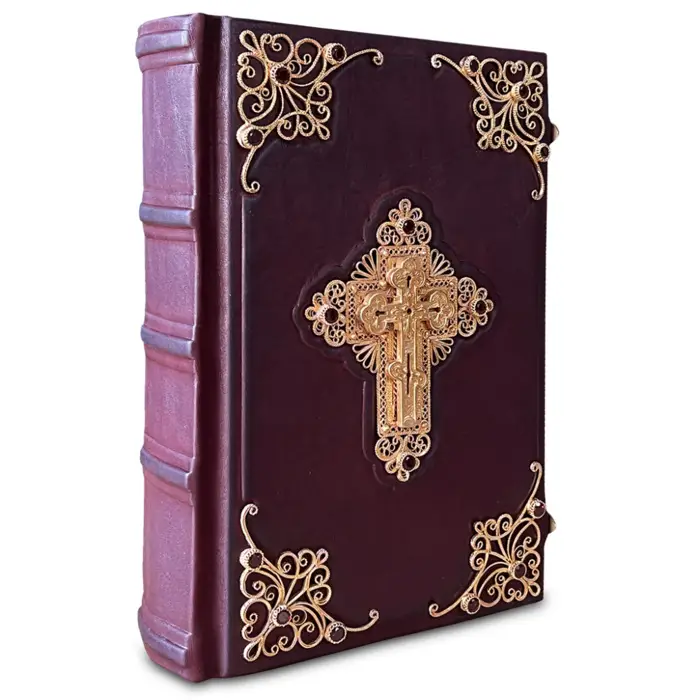Библия с комментариями, филигранью (золото), гранатами