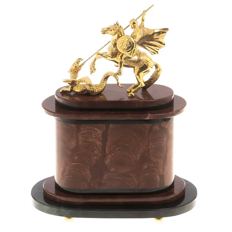 Часы из натурального камня "Георгий Победоносец" бронза 