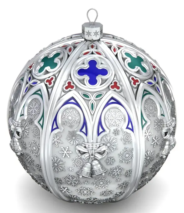 Серебряный елочный шар "Рождество" с эмалью