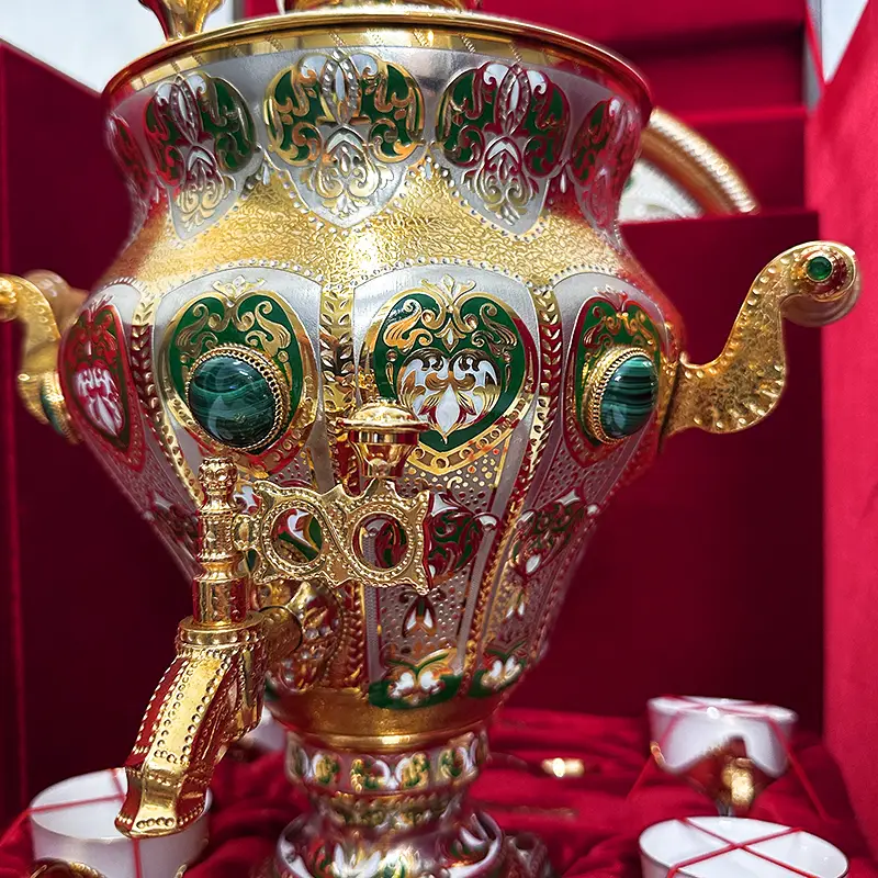 Набор чайный с самоваром на 6 персон "Малахит" Златоуст