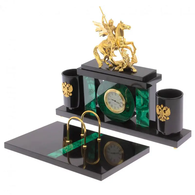 Настольный набор из малахита "Георгий Победоносец"