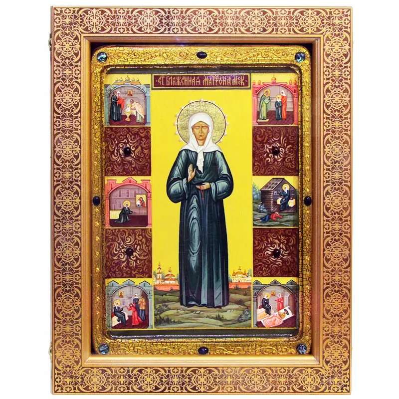 Живописная икона "Блаженная старица Матрона Московская" на кипарисе