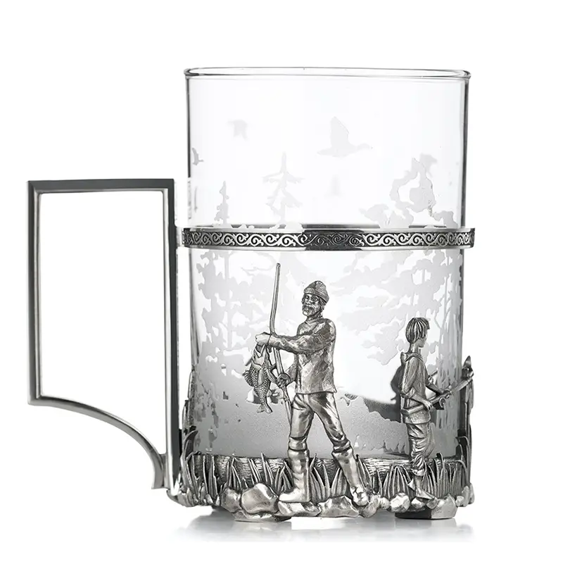 Серебряный подстаканник "Рыбалка"