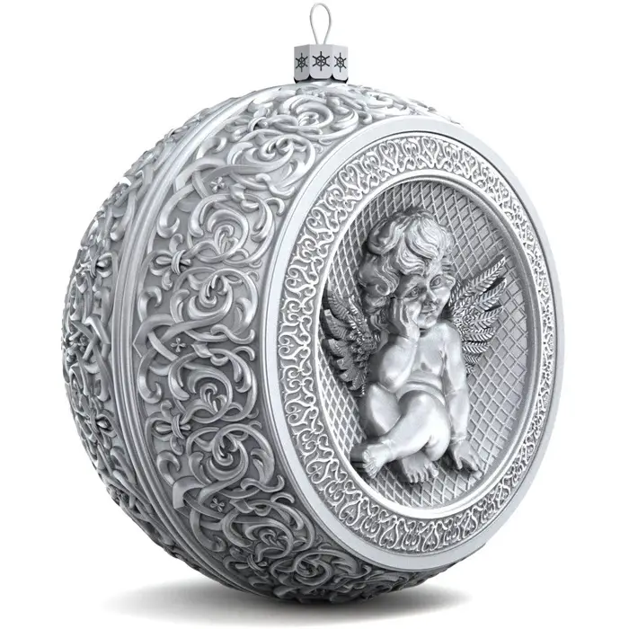 Серебряный елочный шар "Ангелок"