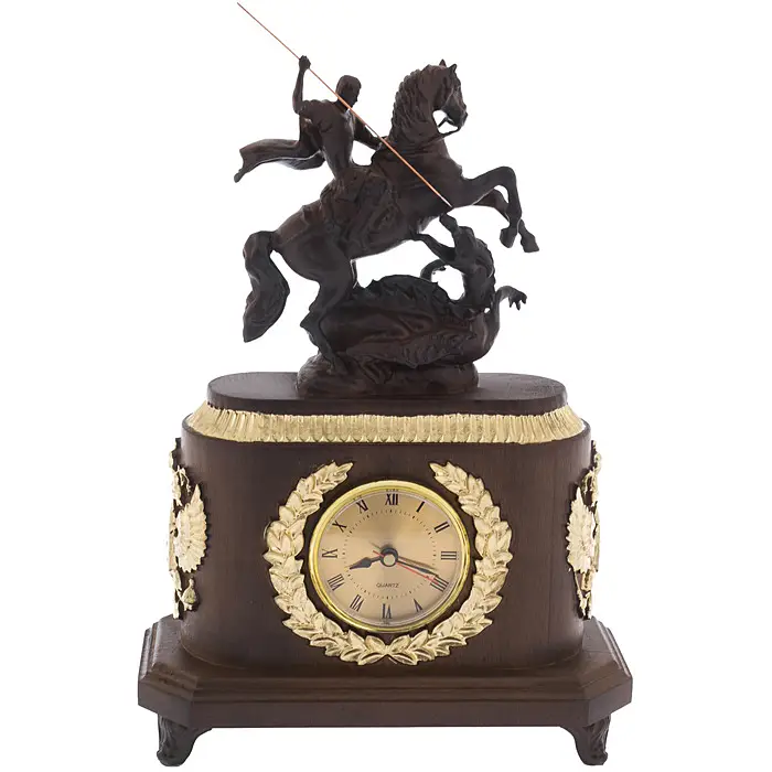 Часы настольные из дерева "Георгий Победоносец"