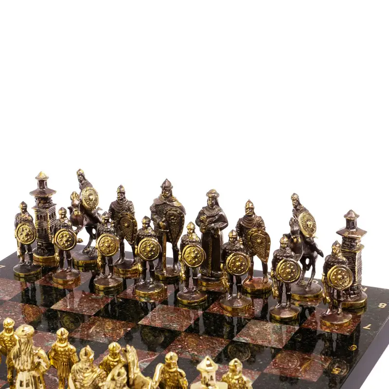 Шахматы из натурального камня и бронзы "Богатыри"