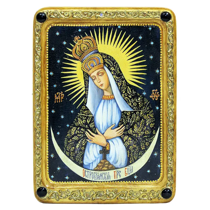 Живописная икона Образ Пресвятой Богородицы Остробрамская (Виленская) на кипарисе