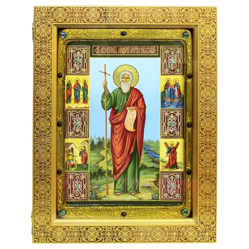 Живописная икона "Святой апостол Андрей Первозванный на кипарисе"