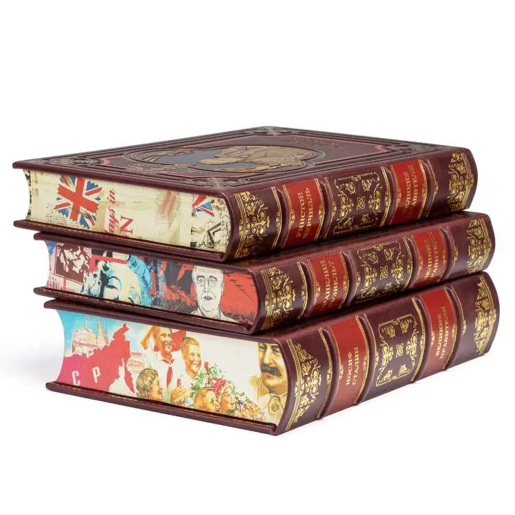 Подарочный трехтомник в коже "Сталин, Рузвельт,Черчилль"