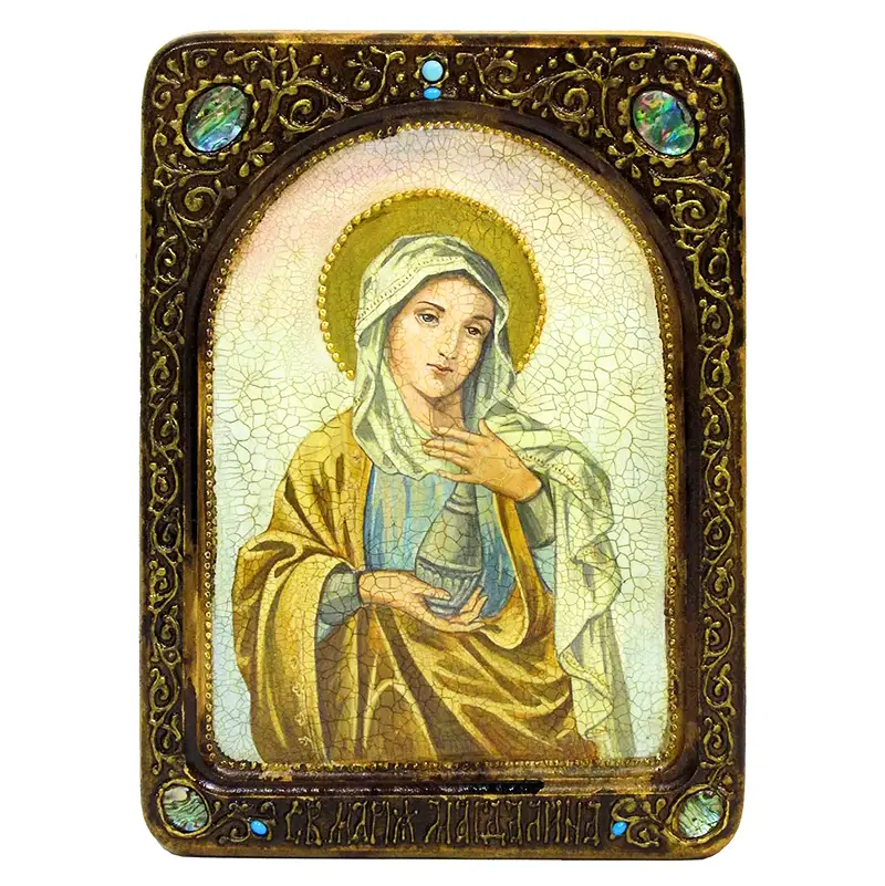 Живописная икона Святая Равноапостольная Мария Магдалина на кипарисе