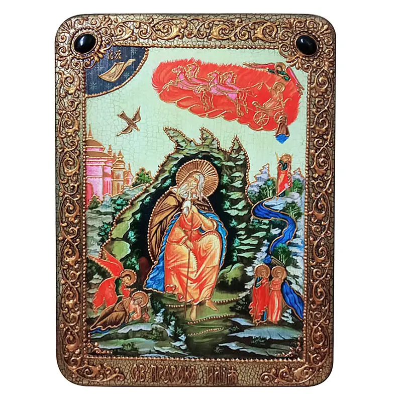 Подарочная икона "Пророк Илия Фесфитянин" на мореном дубе