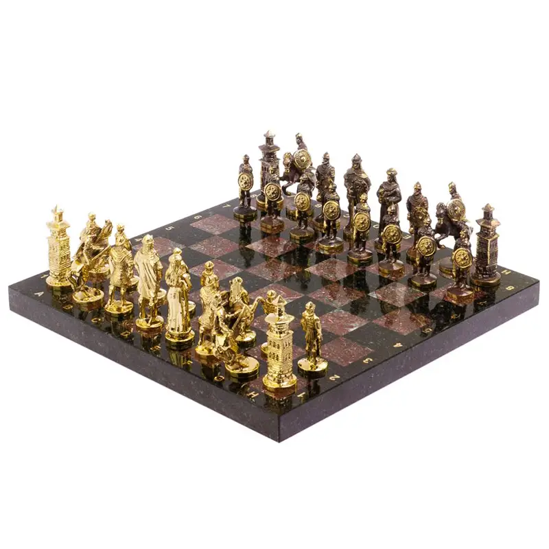 Шахматы из натурального камня и бронзы "Богатыри"