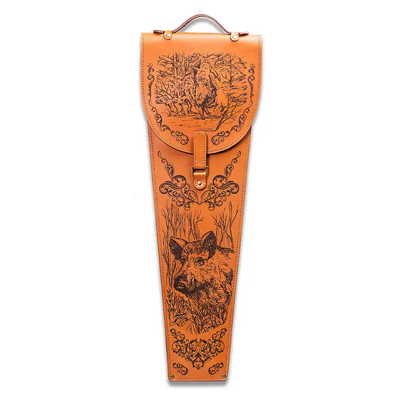 Шампура подарочные в колчане из натуральной кожи "Охота на кабана"