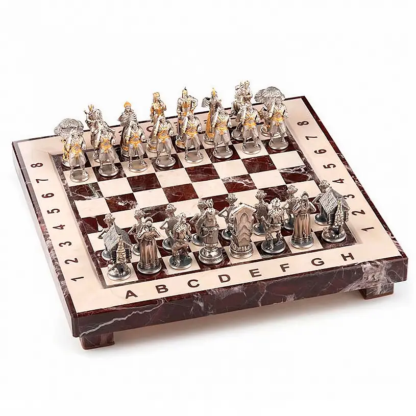 Эксклюзивные шахматы из серебра "Борьба добра со злом"