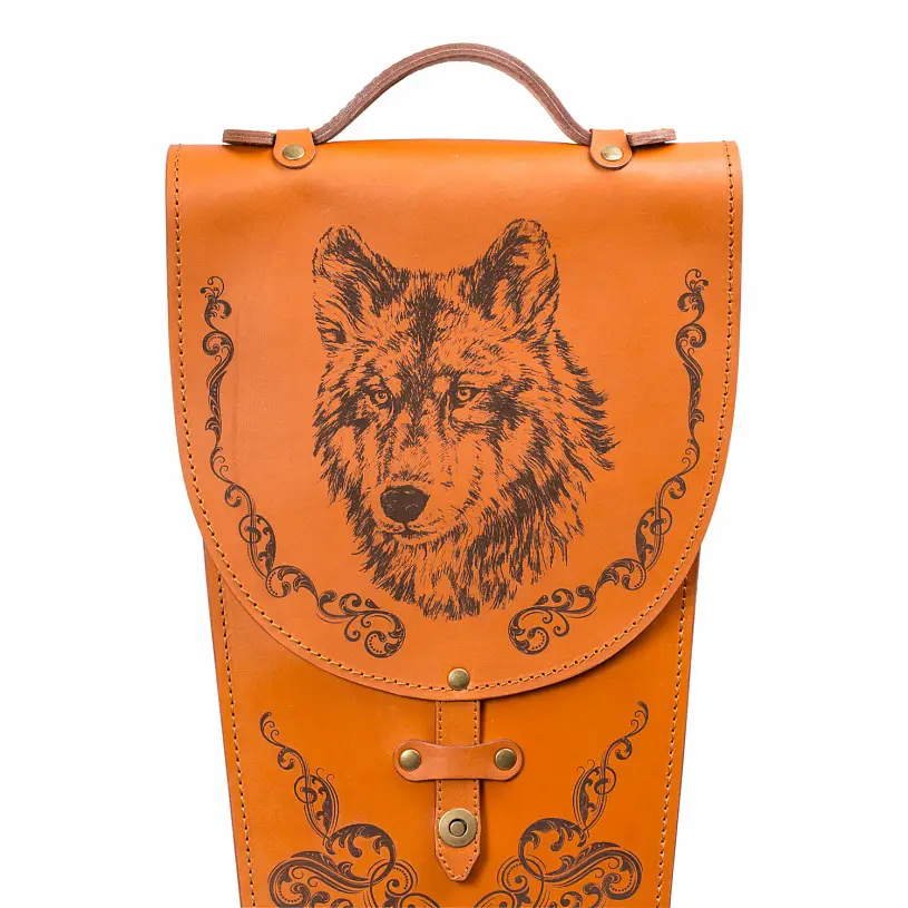 Шампура подарочные в колчане из натуральной кожи "Охота на волка"