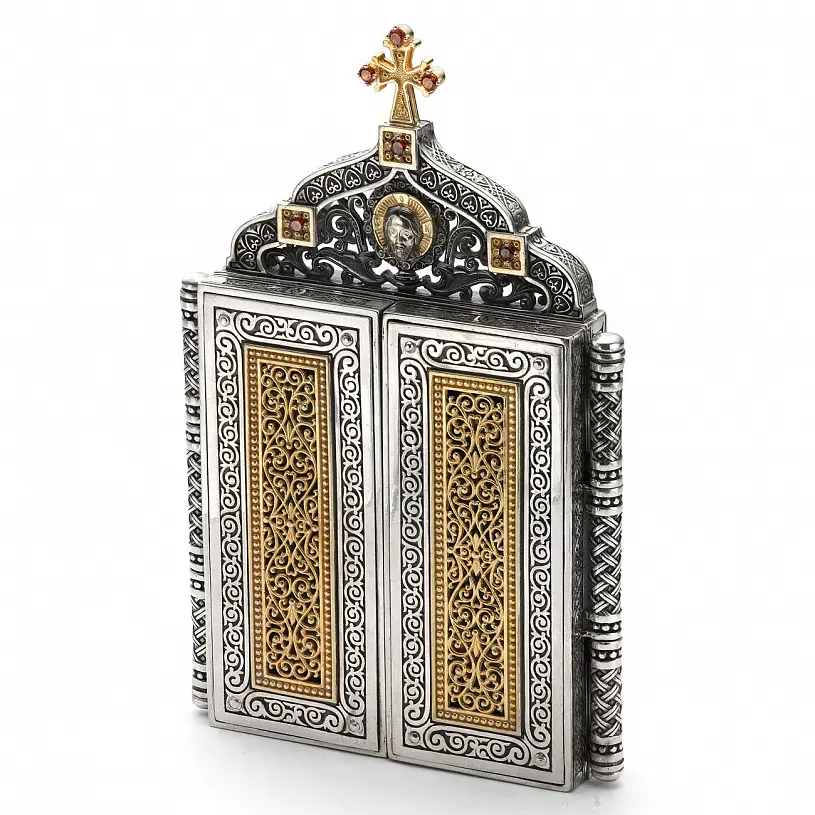Серебряный складень «Казанская Богоматерь» с позолотой