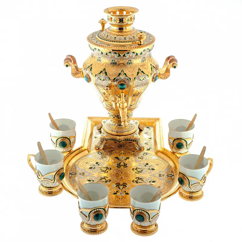 Набор чайный с самоваром на 6 персон "Малахит" Златоуст