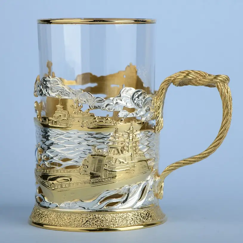 Подстаканник в футляре "ВМФ РФ" (серебрение, золочение)