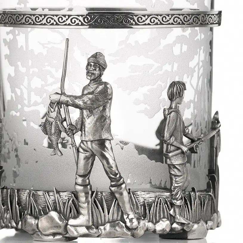 Серебряный подстаканник "Рыбалка"