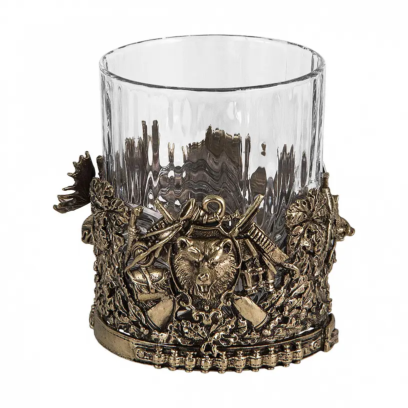 Бокал для виски "Охота" с камнями в деревянном футляре