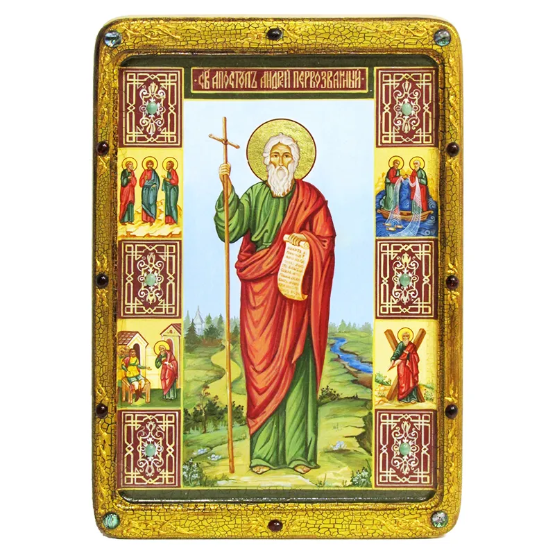 Живописная икона "Святой апостол Андрей Первозванный на кипарисе"