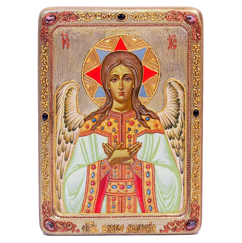 Живописная икона Спас Благое Молчание (Ангел Великого Совета) на кипарисе