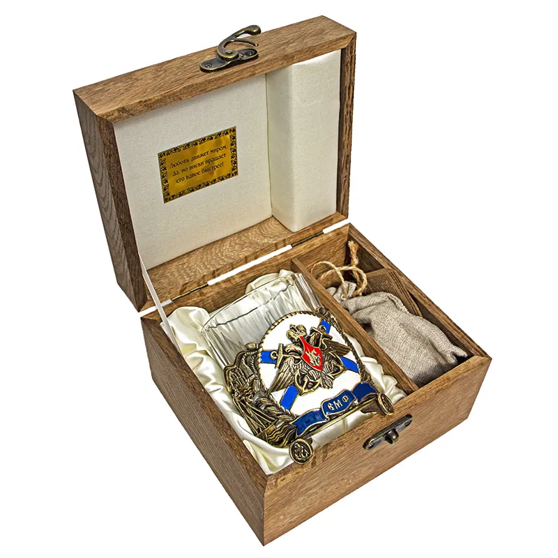 Бокал для виски "ВМФ" с камнями в деревянном футляре