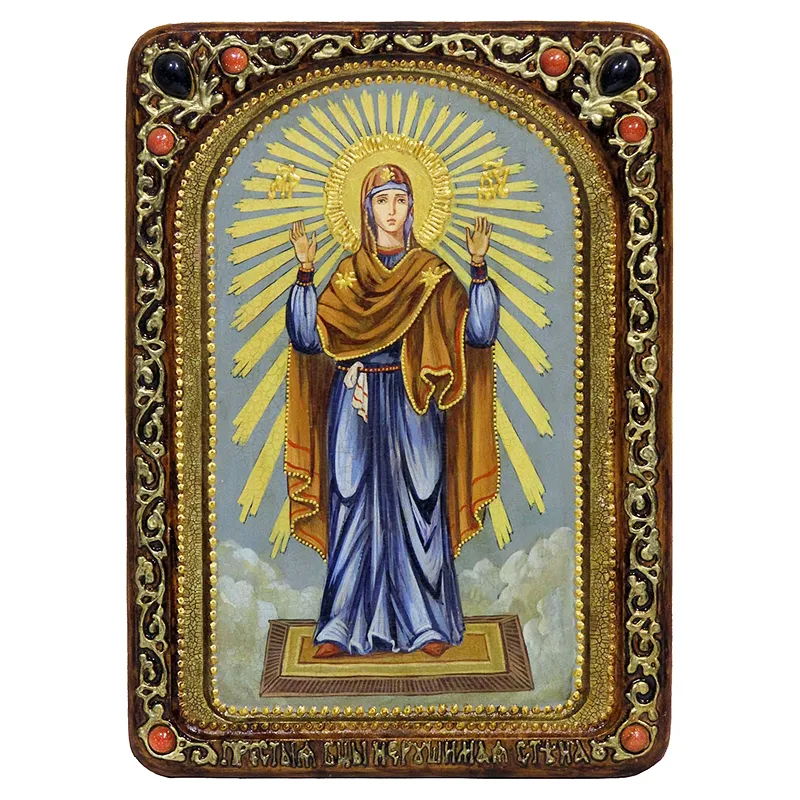 Живописная икона Божией Матери Нерушимая Стена на кипарисе