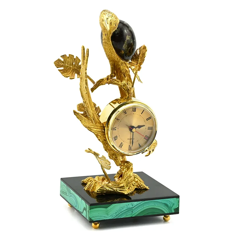 Часы интерьерные из малахита "Попугаи" 