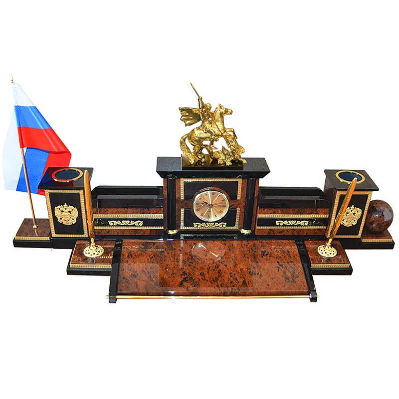 Настольный набор из обсидиана "Георгий Победоносец"