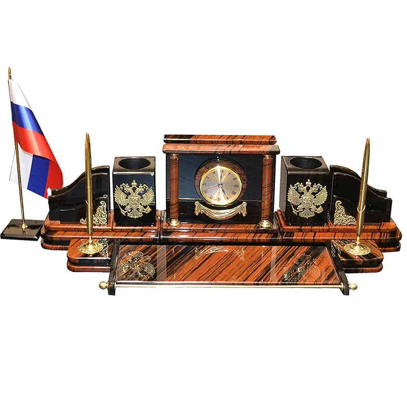 Письменный набор для руководителя из обсидиана "Россия"