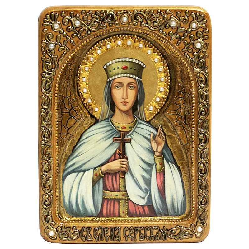 Живописная икона Святая благоверная княгиня Елена Сербская на кипарисе