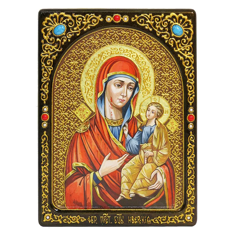 Живописная икона Образ Божией Матери "Иверская" на кипарисе
