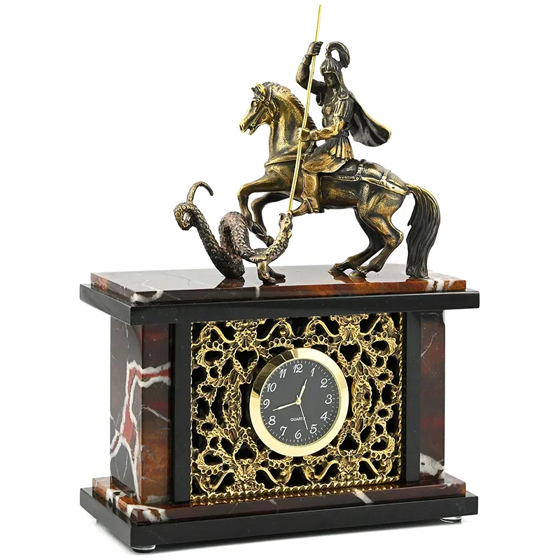 Часы интерьерные из яшмы "Георгий Победоносец" 