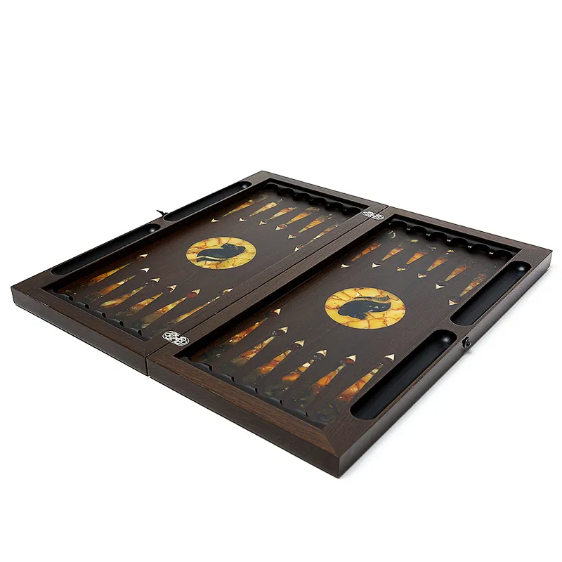 Нарды из мореного дуба и янтаря "Царь зверей"