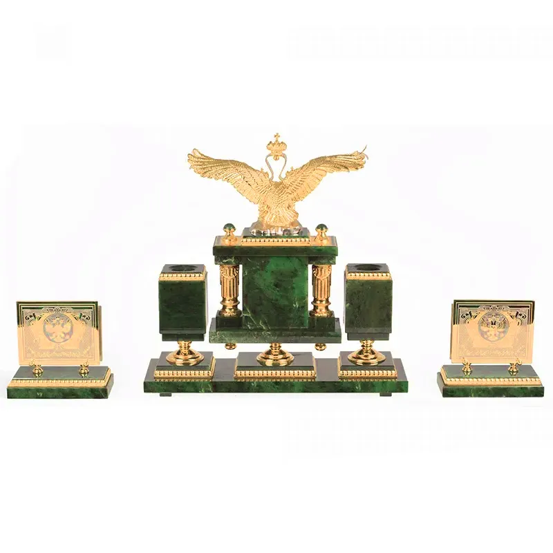 Настольный письменный набор из нефрита "Двуглавый орел" Златоуст