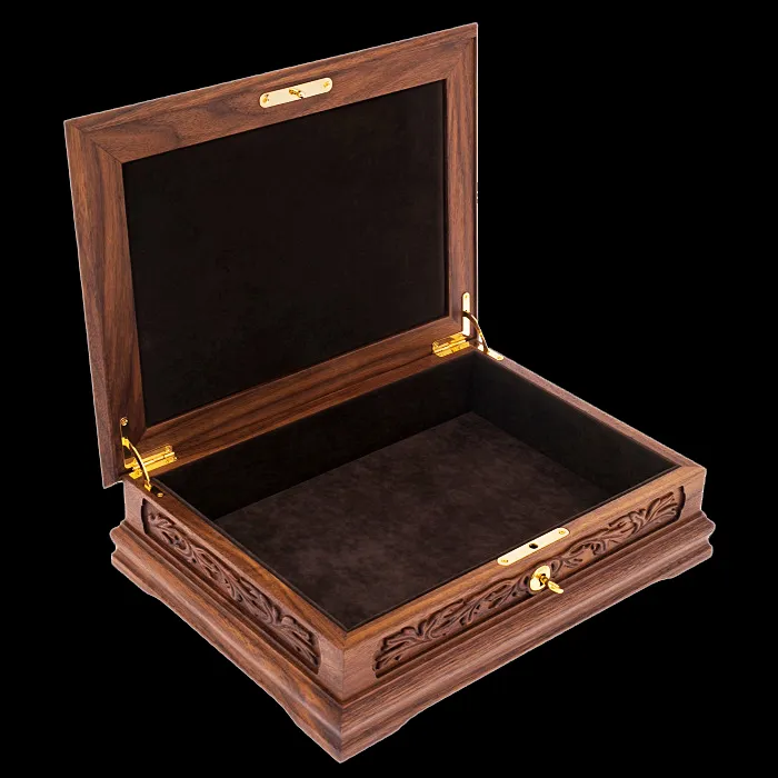 Шкатулка для документов из ореха и янтаря "Россия"