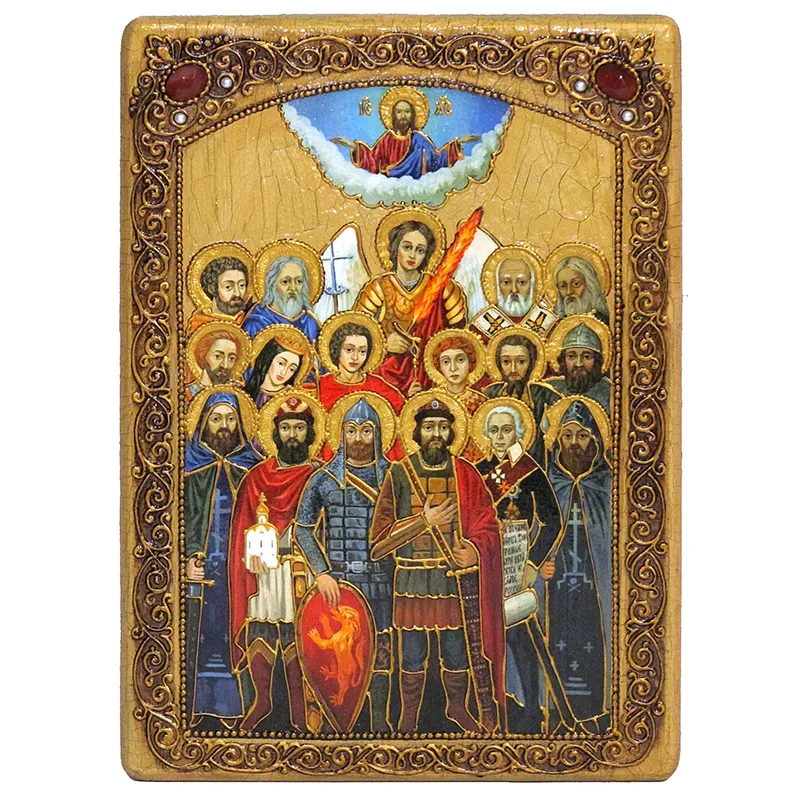 Икона подарочная на мореном дубе "Собор Святых покровителей воинства российского"