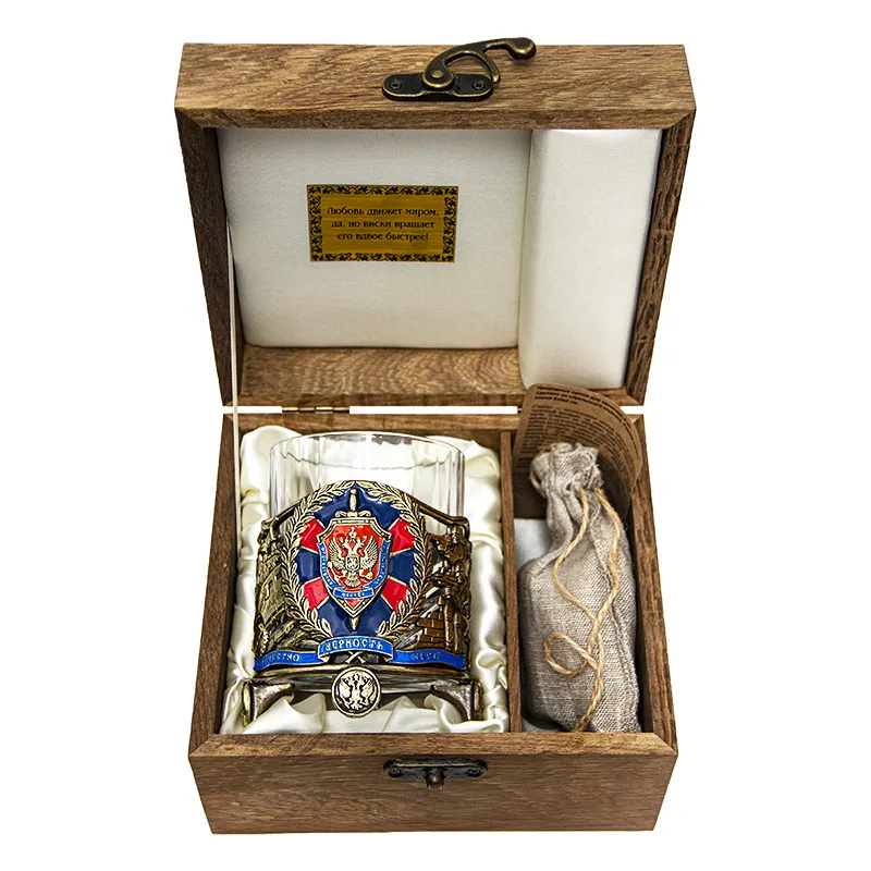 Бокал для виски "ФСБ" с камнями в деревянном футляре