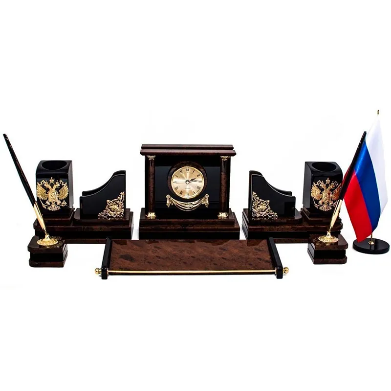 Письменный набор для руководителя из обсидиана "Герб РФ"