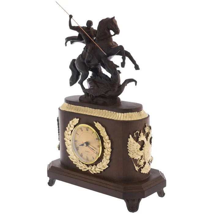 Часы настольные из дерева "Георгий Победоносец"