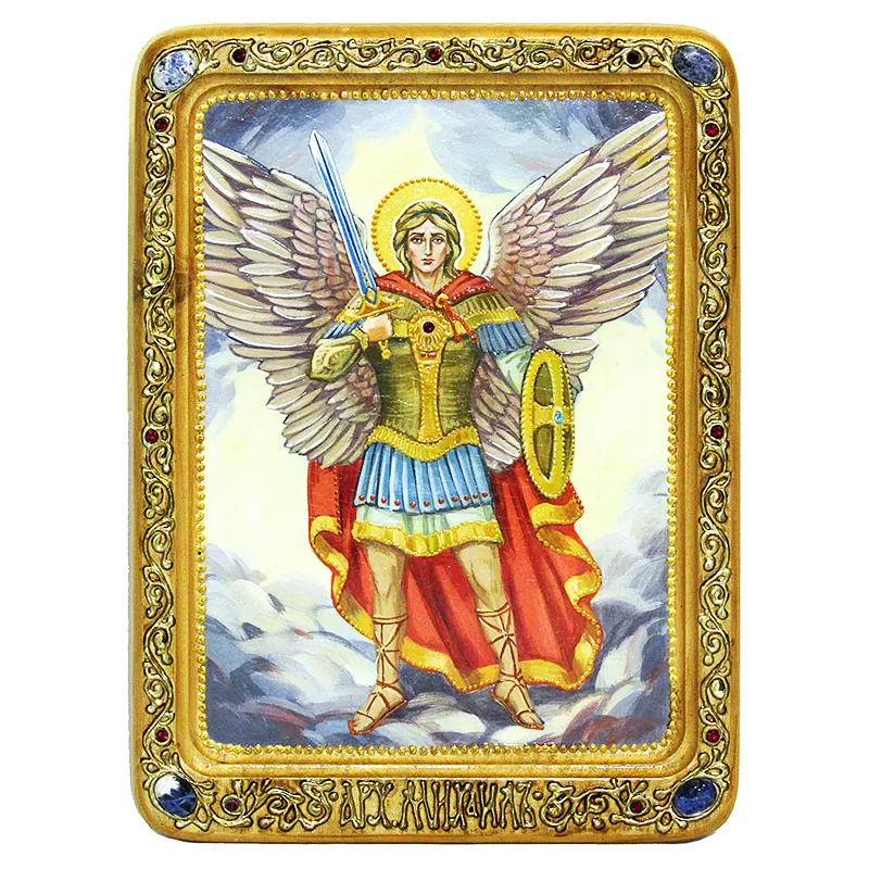 Живописная икона Архангел Михаил на кипарисе
