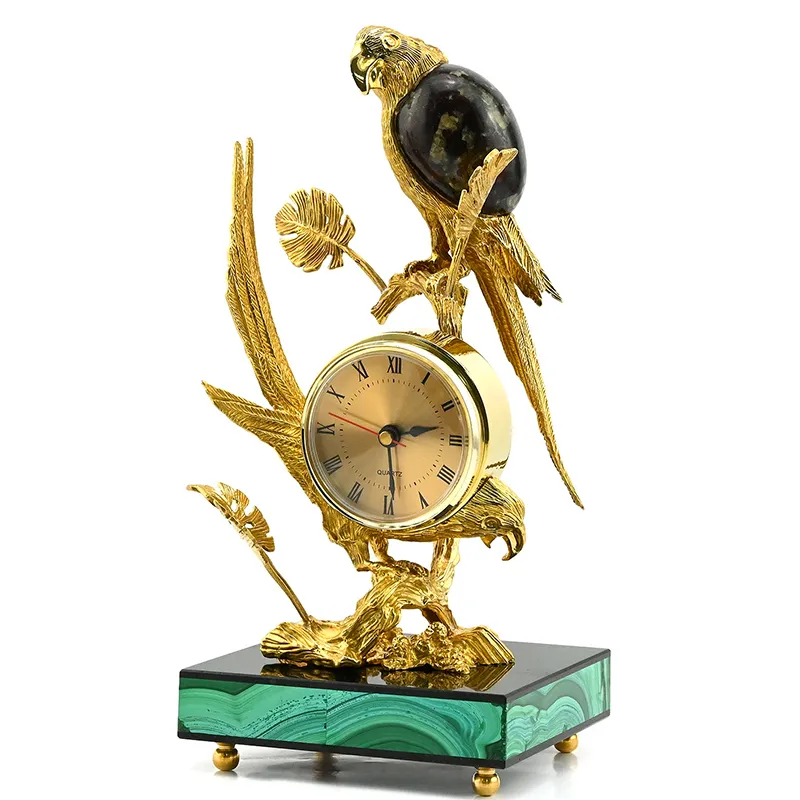 Часы интерьерные из малахита "Попугаи" 