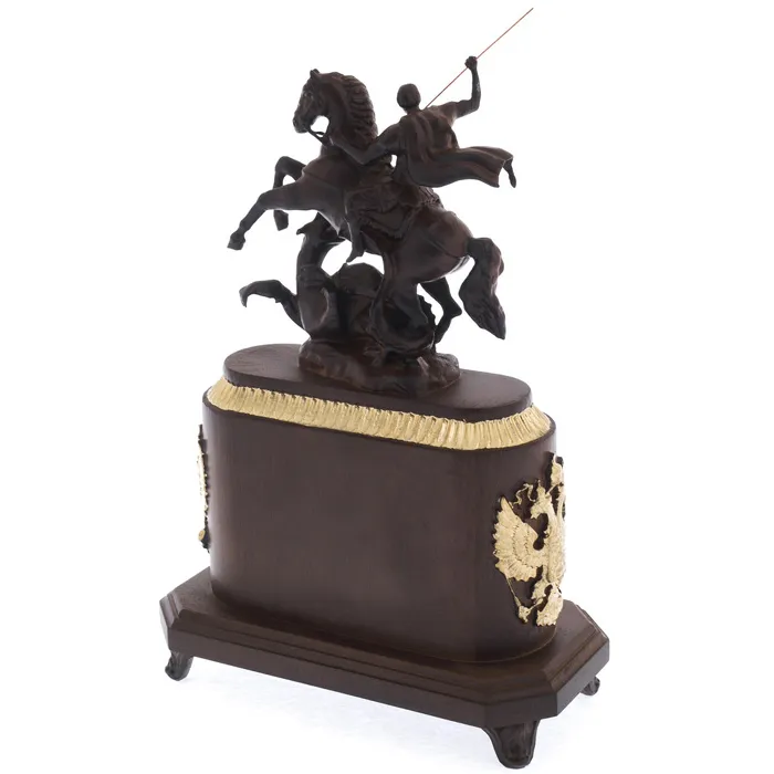 Часы настольные из дерева "Георгий Победоносец"